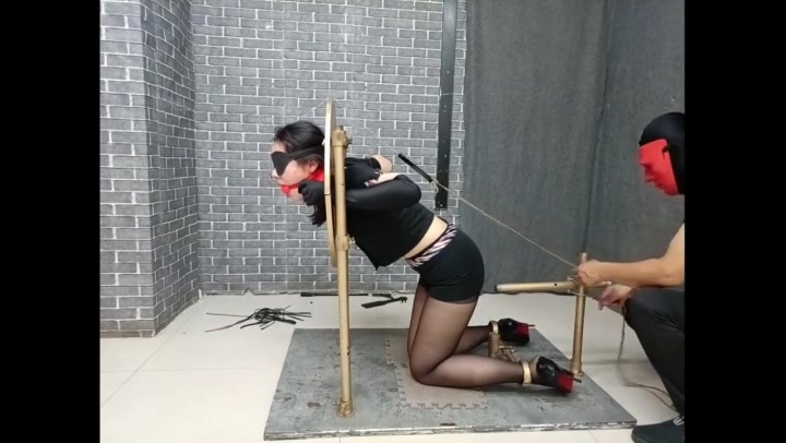 飞天原创 柔柔鼻勾，大号口球堵嘴，园形木枷、拘束架严密禁锢，随边虐打、电击振动 Preview 1