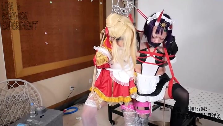 莉雅 定拍单腿吊、连缚、强高、电击、堵嘴、呻吟 尼禄女仆X酒吞女仆 cosplay Preview 4